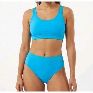 MOSHU Women's Blue Bikini Set High Waist Double Strap 2 Piece Swimsuit Size 2XL